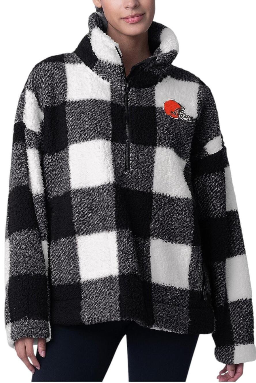 NFL Women's Buffalo Plaid Half Zip Pullover Browns - Regular